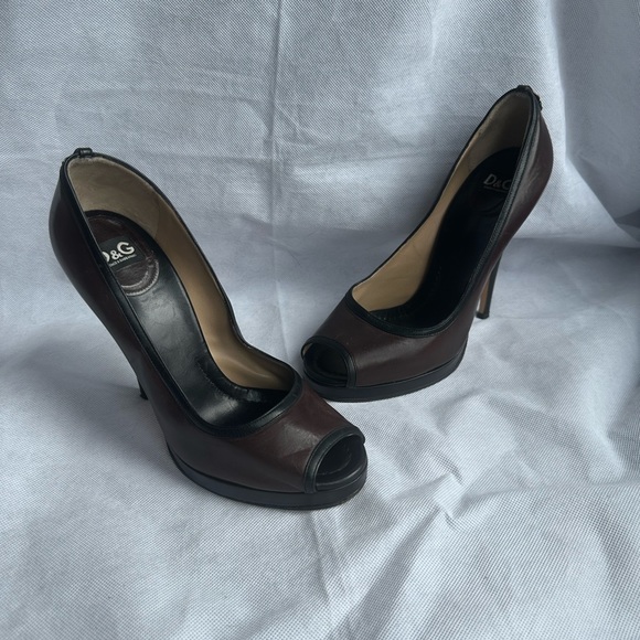 Dolce&Gabbana D&G  Brown Heels Platform Peep Toe Shoes UK 6 EU 39 - Picture 4 of 11
